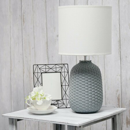 Simple Designs 20.4in Tall Traditional Ceramic Purled Texture Bedside Table Lamp with White Fabric Drum Shade, Gray LT1135-GRY